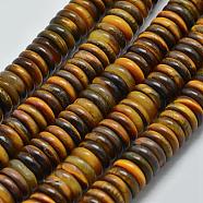 Natural Tiger Eye Heishi Beads Strands, Disc/Flat Round, 10x2~3mm, Hole: 1.2mm, about 128pcs/strand, 14.76 inch(G-K208-25-10mm)