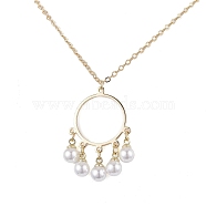 ABS Plastic Imitation Pearl with Brass Pendant Necklaces, Cable Chains, Ring, Golden, 17.40 inch(44.2cm)(NJEW-JN04904)