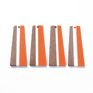 Resin & Walnut Wood Pendants, Trapezoid, Orange, 49x19x3mm, Hole: 2mm(X-RESI-S389-073A-A07)