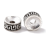 Tibetan Style Alloy Beads, Flat Round with Greek Key, Antique Silver, 8x4mm, Hole: 2.5mm(X-FIND-H038-05AS)