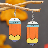 Back-to-School Pencil Wood Dangle Earrings Accessories, Platinum, Orange(JD6272-3)