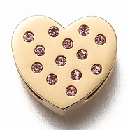 304 Stainless Steel Slide Charms, with Rhinestone, Heart, Light Amethyst, Golden, 12x13x3.5mm, Hole: 8x1.5mm(STAS-P270-20G-03)
