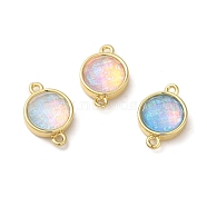 Synthetic Opal Connector Charms, Rack Plating Brass Flat Round Links, Golden, Mixed Color, 17.5x11.5x6mm, Hole: 1.4mm(KK-S370-05G)