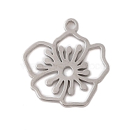 Non-Tarnish 304 Stainless Steel Pendants, Laser Cut, Hollow Birth Flower Charm, Stainless Steel Color, December Hawthorn Blossom, 13.5x13x1mm, Hole: 1.2mm(STAS-S139-06P-12)