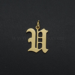 201 Stainless Steel Pendants, with Jump Ring, Old English, Letter, Laser Cut, Golden, Letter.U, 16.5x13x1mm, Hole: 3mm(A-STAS-R111-JA566-U)