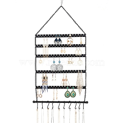 Iron Wall Earring Organizer, Hanging Earring Holder, 6 Layer Design and 12 Hooks, for Earrings, Necklaces and Rings, Rectangle, Electrophoresis Black, 45.5cm, rectangle: about 33x26.5x1.2cm(ODIS-P010-06EB)