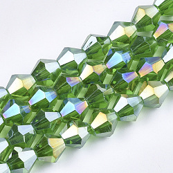 Electroplate Glass Beads Strands, AB Color Plated, Faceted, Bicone, Lime Green, 6x5.5~6mm, Hole: 1mm, about 47~48pcs/strand, 10.83 inch(27.5cm)(EGLA-Q118-6mm-B16)