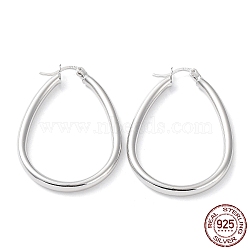 Rhodium Plated 925 Sterling Silver Hoop Earrings, Teardrop Hoop Earrings, with S925 Stamp, Real Platinum Plated, 42.5x3x29.5mm(EJEW-K258-04P)
