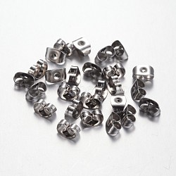 304 Stainless Steel Ear Nuts, Friction Earring Backs for Stud Earrings, Stainless Steel Color, 6x4.5x3mm, Hole: 0.8mm(X-STAS-D438-27P)