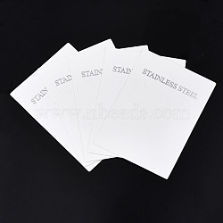 Cardboard Ear Stud Display Cards, Rectangle with Word Stainless Steel, White, 8.4x6x0.04cm(CDIS-R030-06A)