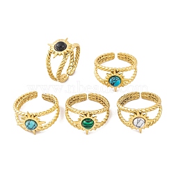 Ion Plating(IP) Sun 304 Stainless Steel Open Cuff Rings, Synthetic Turquoise & Malachite Rings for Women, Real 18K Gold Plated, Adjustable(RJEW-G314-04G)