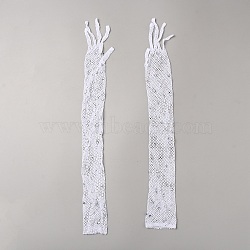 Polyester Mesh Long Gloves, with Rhinestones, for Carnival Garment Accessories, White, 455x55x2mm(AJEW-WH20020-003A)