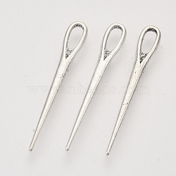 Tibetan Style Alloy Pendants,  Cadmium Free & Lead Free, Needle Shape, Antique Silver, 38x5.5x2mm, Hole: 2.5x6.5mm(X-TIBEP-T009-17AS-RS)