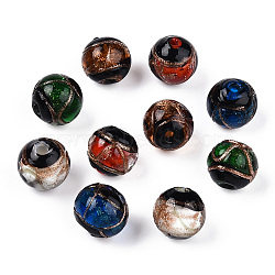 Handmade Gold Sand Lampwork Beads, Round, Mixed Color, 8~8.5mm, Hole: 1.5mm(LAMP-T019-8mm)