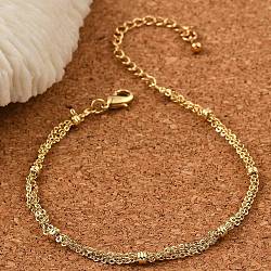 Rack Plating Brass Cable Chain Bracelets, Double Strand Bracelets for Women, Cadmium Free & Lead Free, 901 Stainless Steel Clasp, Long-Lasting Plated, Golden, 6-3/4 inch(17cm)(BJEW-G735-04G)