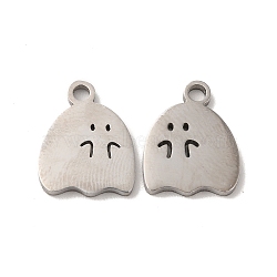 304 Stainless Steel Charms, Ghost Charm, Stainless Steel Color, 14x11x1.5mm, Hole: 2mm(STAS-H212-33P)