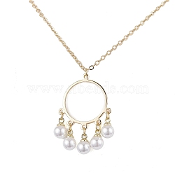 ABS Plastic Imitation Pearl with Brass Pendant Necklaces, Cable Chains, Ring, Golden, 17.40 inch(44.2cm)(NJEW-JN04904)