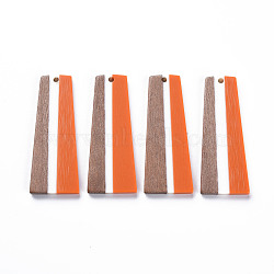 Resin & Walnut Wood Pendants, Trapezoid, Orange, 49x19x3mm, Hole: 2mm(X-RESI-S389-073A-A07)