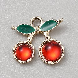 Alloy Rhinestone Pendants, Enamel Style, Cherry, Golden, 15x15.5x4.5mm, Hole: 2mm(FIND-TAC0002-126A)