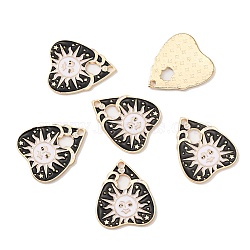 Alloy Pendants, with Enamel, Light Gold, Heart with Sun, Black, 26x22x1.2mm, Hole: 2mm(ENAM-CJC0011-57KCG-02)