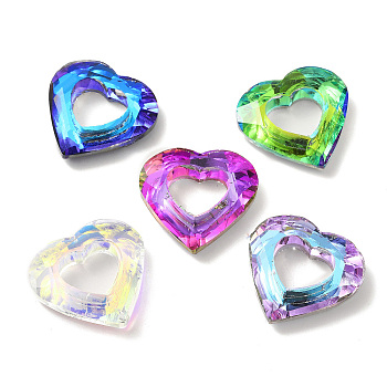 Electroplated Glass Pendants, Back Plated, Faceted Heart Charms, Mixed Color, 24.5x26x6mm, Hole: 11x13mm