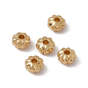 Rack Plating Brass Beads, Long-Lasting Plated, Cadmium Free & Nickel Free & Lead Free, Pumpkin Shape, Real 18K Gold Plated, 7x4.5mm, Hole: 2mm