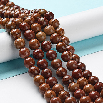 Natural Wood Lace Stone Beads Strands, Round, 8mm, Hole: 1.2mm, about 47pcs/strand, 15.16''(38.5cm)
