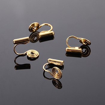 Brass Clip-on Earring Findings, Spiral Earring Hooks with Cup, with Silicone, Golden, 15x10mm