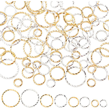 80Pcs 8 Style Brass Linking Rings, Long-Lasting Plated, Round Ring with Stripe Pattern, Real 24K Gold Plated & 925 Sterling Silver Plated, 6~14x1mm, Inner Diameter: 4~12mm, 10pcs/style