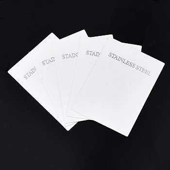 Cardboard Ear Stud Display Cards, Rectangle with Word Stainless Steel, White, 8.4x6x0.04cm