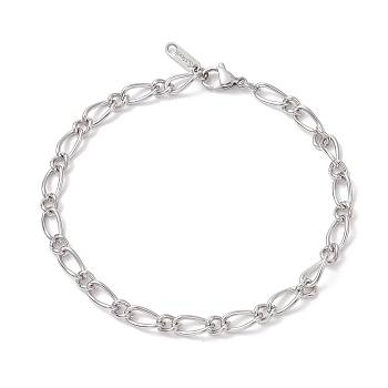304 Stainless Steel Figaro Chains Bracelets for Women, Stainless Steel Color, 8-3/4 inch(22.3cm)