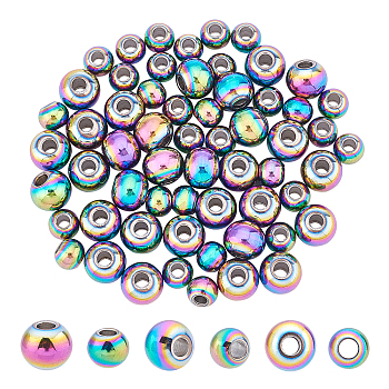 304 Stainless Steel Beads, Rondelle, Rainbow Color, 6~8x5~6.5mm, Hole: 2.5mm, 60pcs/box