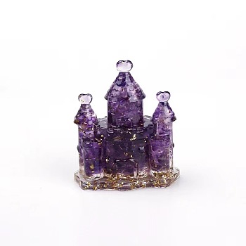 Resin Castle Display Decoration, with Natural Amethyst Chips inside Statues for Home Office Decorations, 63x44x73mm