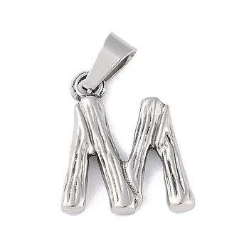 Non-Tarnish 304 Stainless Steel Pendants, Bamboo Style, Stainless Steel Color, Letter.M, 19x16x3mm, Hole: 3x7mm