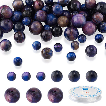 DIY Stone Round Beads Bracelets Making Kits, Including Natural Galaxy Tiger Eye Beads, Elastic Thread, Beads: 6.5~10mm, Hole: 0.9~1mm, 100Pcs/set