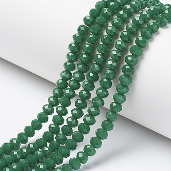 Opaque Solid Color Glass Beads Strands, Faceted, Rondelle, Green, 3x2mm, Hole: 0.8mm, about 165~169pcs/strand, 15~16 inch(38~40cm)