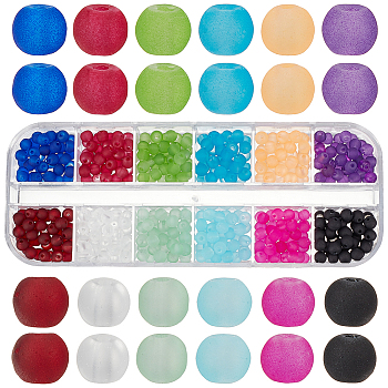 Elite 480pcs 12 Colors Transparent Frosted Glass Beads Strands, Round, for Beading Jewelry Making, Mixed Color, 4mm, Hole: 1.1~1.6mm, about 40pcs/color