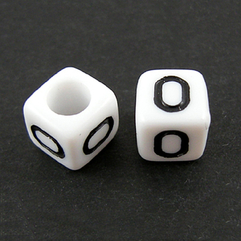 Letter Acrylic European Beads, Horizontal Hole, Cube, Letter.O, 10x10x10mm, Hole: 3.5~4mm, about 59pcs/50g