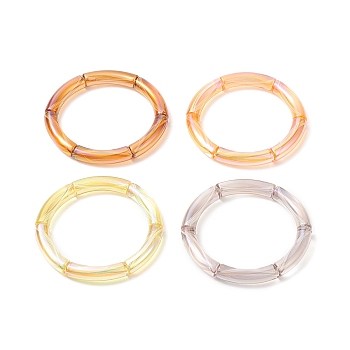4Pcs 4 Color Acrylic Curved Tube Stretch Bracelets Set for Women, Chocolate, Inner Diameter: 2-1/8 inch(5.3cm)