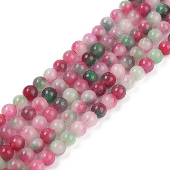 Natural White Jade Beads Strands, Dyed, Round, Colorful, 4.5mm, Hole: 0.7mm, about 90pcs/strand, 15.08''(38.3cm)