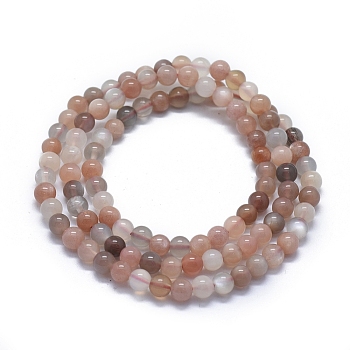 Natural Multi-Moonstone Beads Stretch Wrap Bracelets, Three Loops, Round, 20.5 inch~22.8 inch(52~58cm), Bead: 6~6.5mm, 86~90pcs/strand