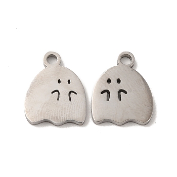 304 Stainless Steel Charms, Ghost Charm, Stainless Steel Color, 14x11x1.5mm, Hole: 2mm