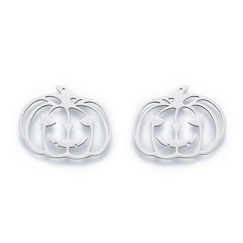 201 Stainless Steel Pendants, Pumpkin Jack-O'-Lantern, Halloween Style, Stainless Steel Color, 23x28.5x1mm, Hole: 1mm