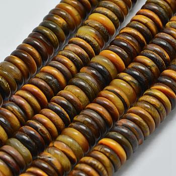 Natural Tiger Eye Heishi Beads Strands, Disc/Flat Round, 10x2~3mm, Hole: 1.2mm, about 128pcs/strand, 14.76 inch