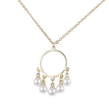 ABS Plastic Imitation Pearl with Brass Pendant Necklaces, Cable Chains, Ring, Golden, 17.40 inch(44.2cm)