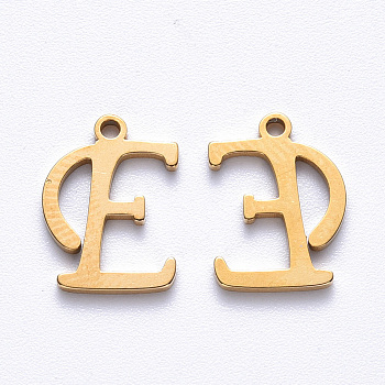 PVD Vacuum Plating 201 Stainless Steel Charms, Laser Cut, Real 18K Gold Plated, Letter.E, 12.5x9.5x1mm, Hole: 1mm