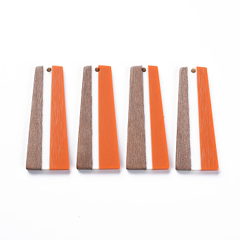 Resin & Walnut Wood Pendants, Trapezoid, Orange, 49x19x3mm, Hole: 2mm