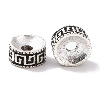 Tibetan Style Alloy Beads, Flat Round with Greek Key, Antique Silver, 8x4mm, Hole: 2.5mm