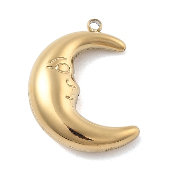 304 Stainless Steel Pendants, Moon Charm, Ion Plating(IP), Real 18K Gold Plated, 22.5x16.5x6.5mm, Hole: 1.5mm