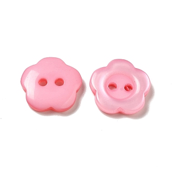 Resin Buttons, Dyed, Flower, Pink, 15x3mm, Hole: 1mm